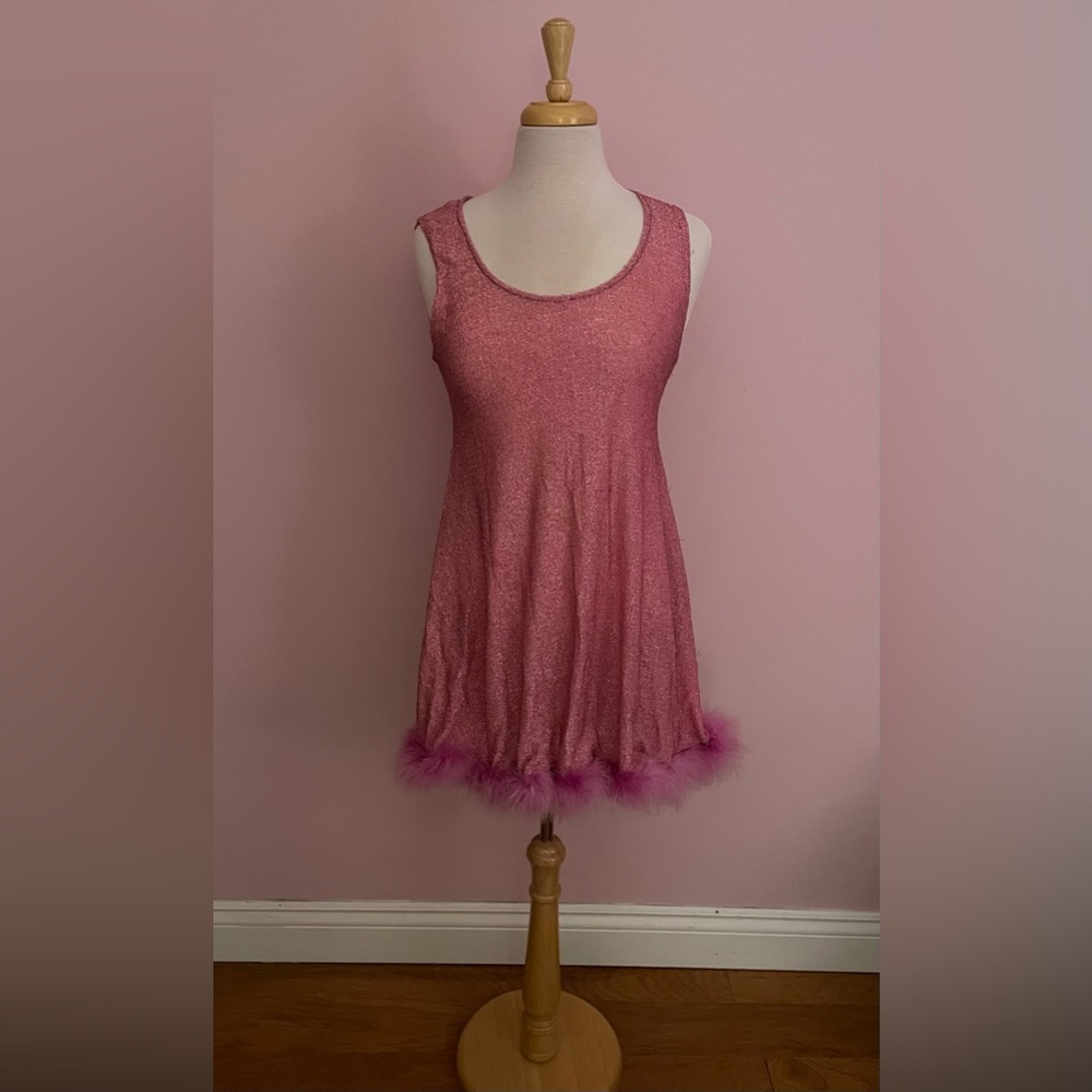HOST PICK ⚡️⚡️ Vintage Pink Lame Babbydoll with Marabou